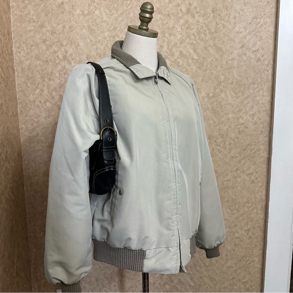 VTG 90s Beige Khaki Full Zip Plaid Lined Collared Baggy Oversized Jacket Coat